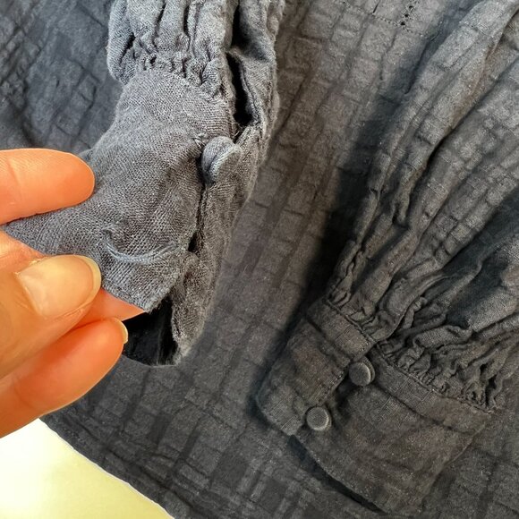 J. McLaughlin Ushi Linen-Blend Blouse Button Front 3/4 Sleeve Semi Sheer Navy S - Picture 9 of 11